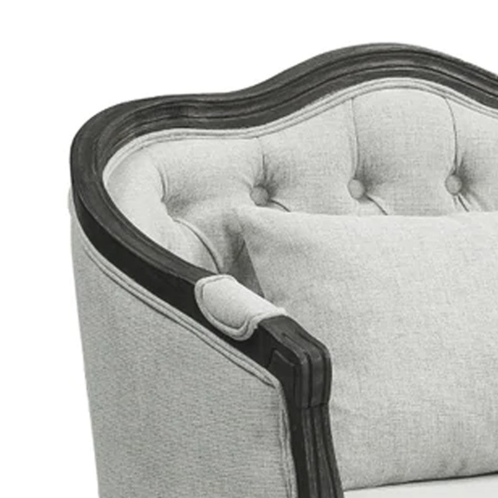 Benzara BM276241 37" Classic Accent Chair, Button Tufted Fabric, Gray/Brown