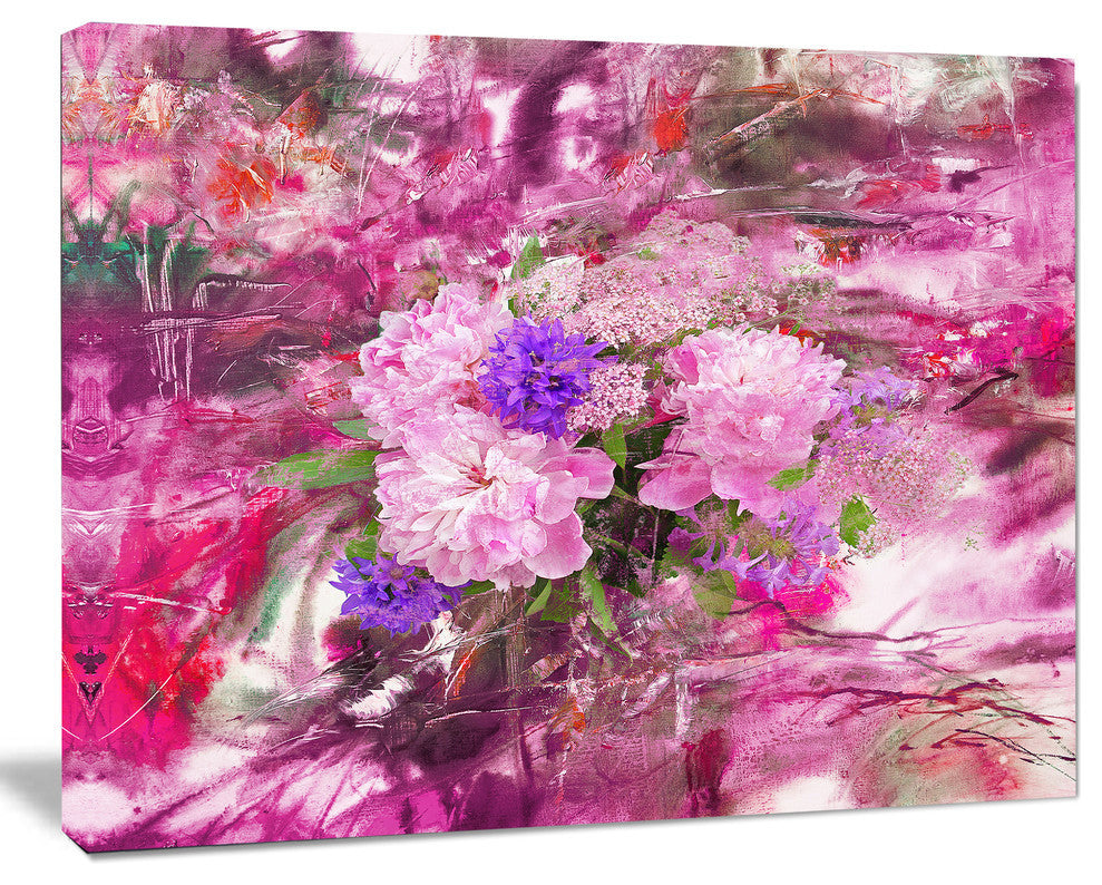 Abstract Background with Pink Peony, Extra Large Floral Wall Art, 40"x30"