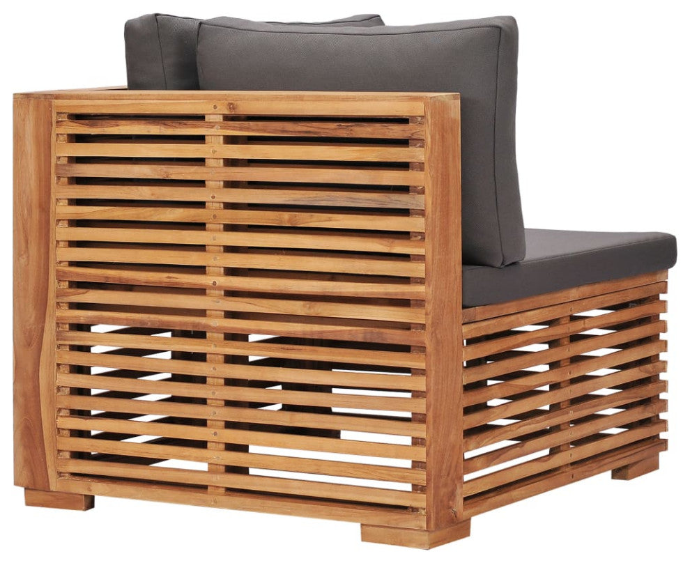 vidaXL Patio Corner Sofa With Gray Cushion Solid Teak Wood