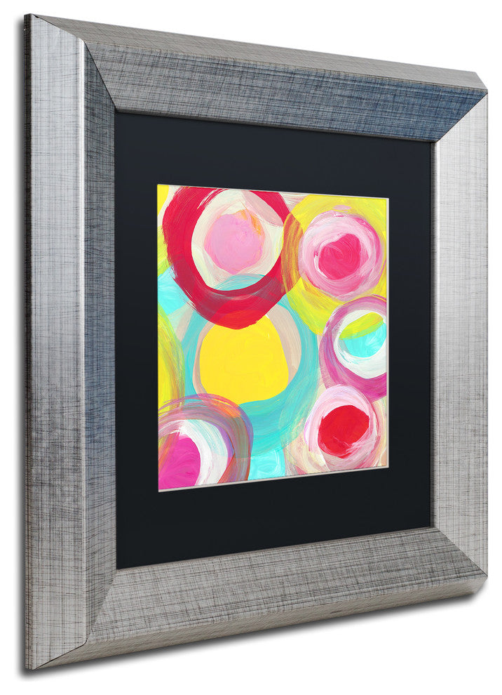 'Colorful Sun Circles Square 5' Framed Art, Silver Frame, Black Matte, 11x11