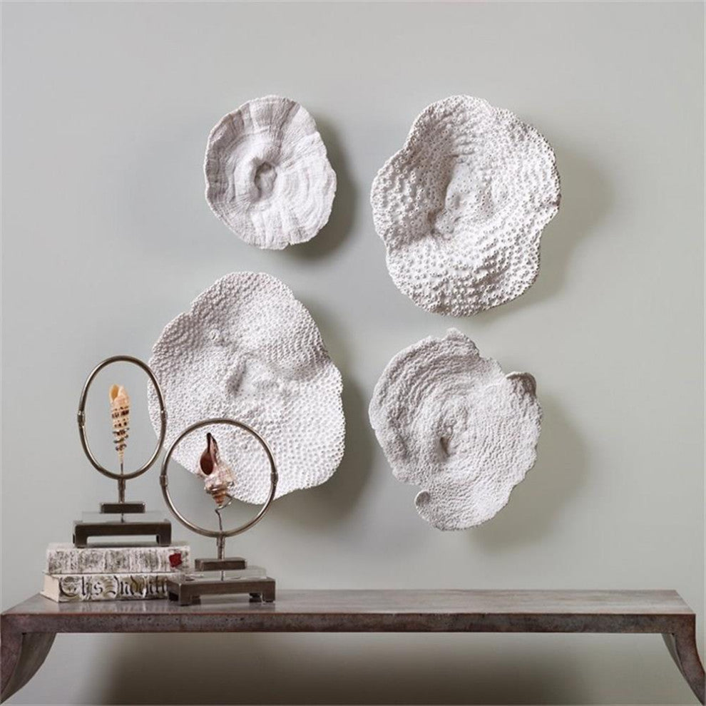 Bowery Hill 4 Piece Sea Coral Wall Sculpture Set in Antique White