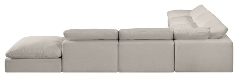 Comfy Upholstered L-Shaped Modular Sectional, Beige, 7-Piece: 4 Armless Chair, 1 Corner Chair, 2 Ottoman, Linen Textured Fabric