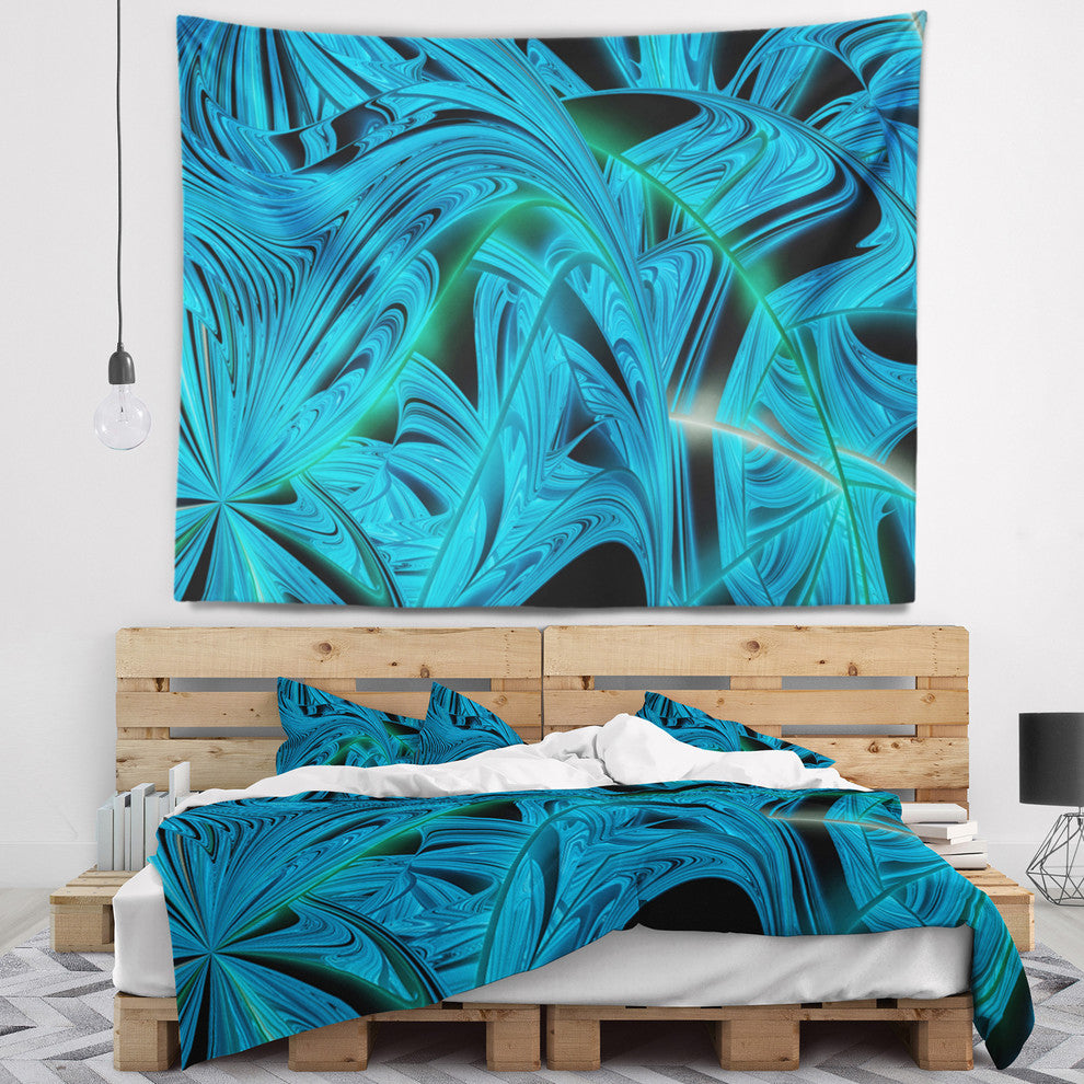 Blue Winter Fractal Pattern Abstract Wall Tapestry, 92"x78"