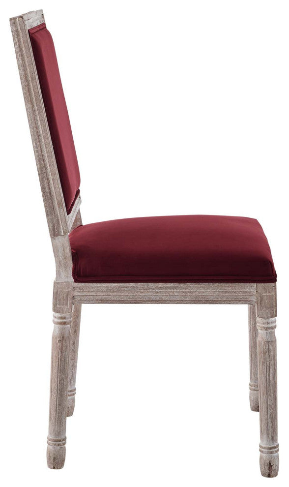 Court French Vintage Performance Velvet Dining Side Chair Natural Maroon