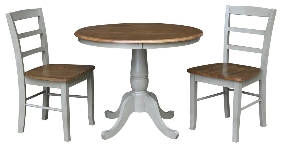 36" Round Top Pedestal Dining Table with 2 Madrid Ladderback Chairs