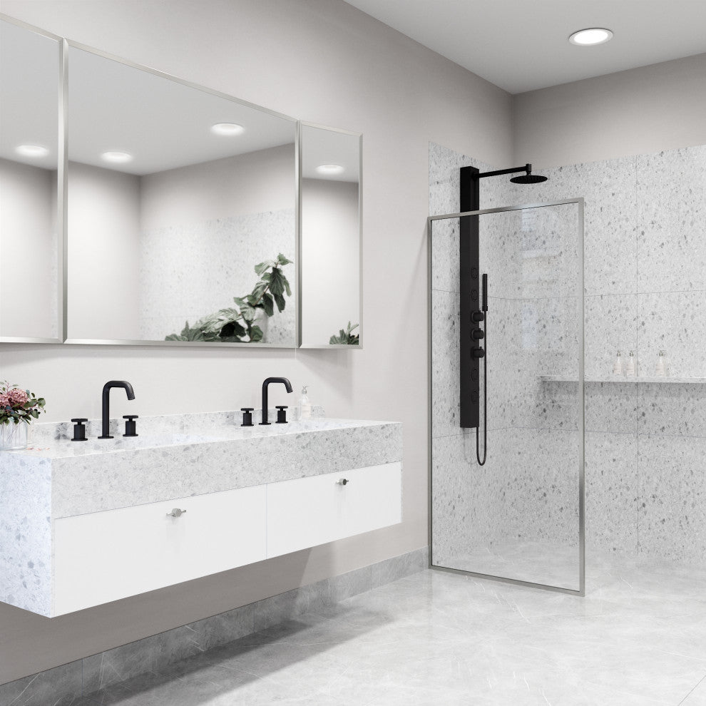 VIGO Meridian Framed Fixed, Stainless Steel, Shower Screen, 34" W X 74" H, Clear Glass
