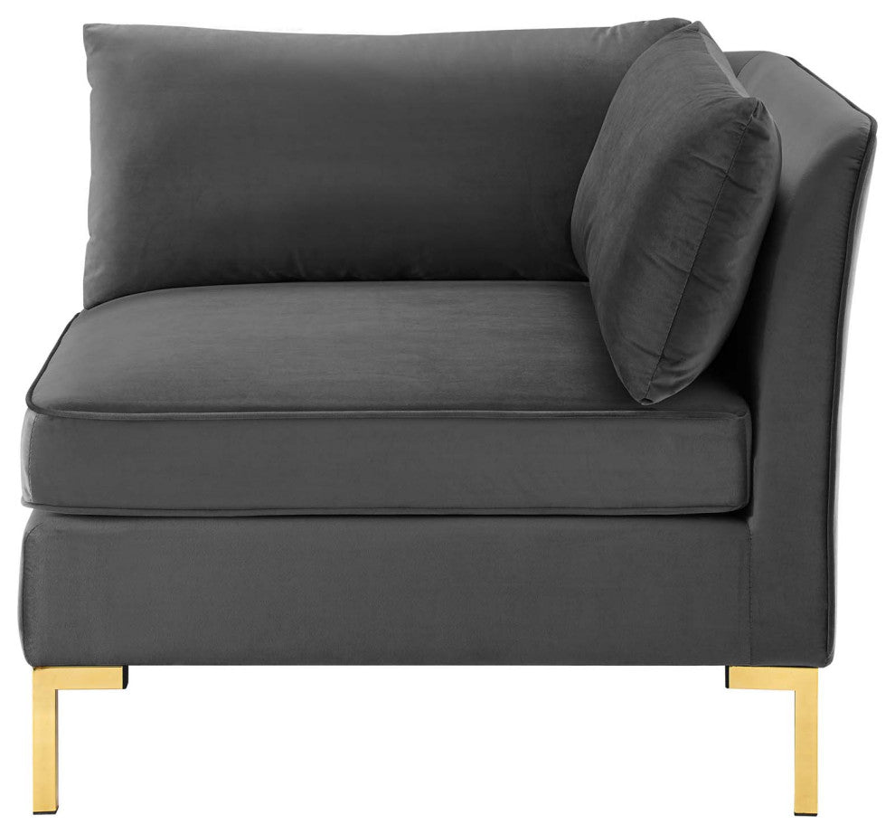 Sectional Sofa Set, Velvet, Gray, Modern, Living Lounge Hotel Hospitality