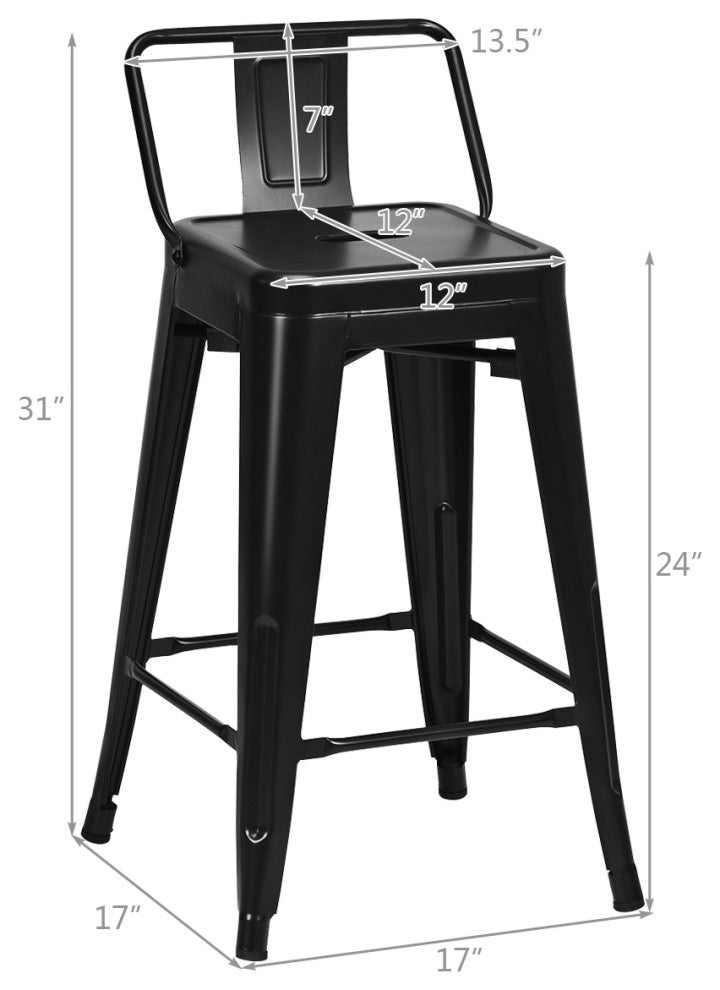 Costway Set of 4 Low Back Metal Counter Stool Industrial Bar Stools Black Steel