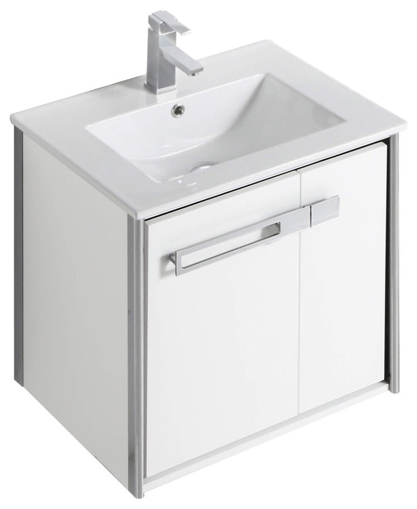 Oakville Wall Mount Bathroom Vanity, White Matte, 24", Chrome Hardware