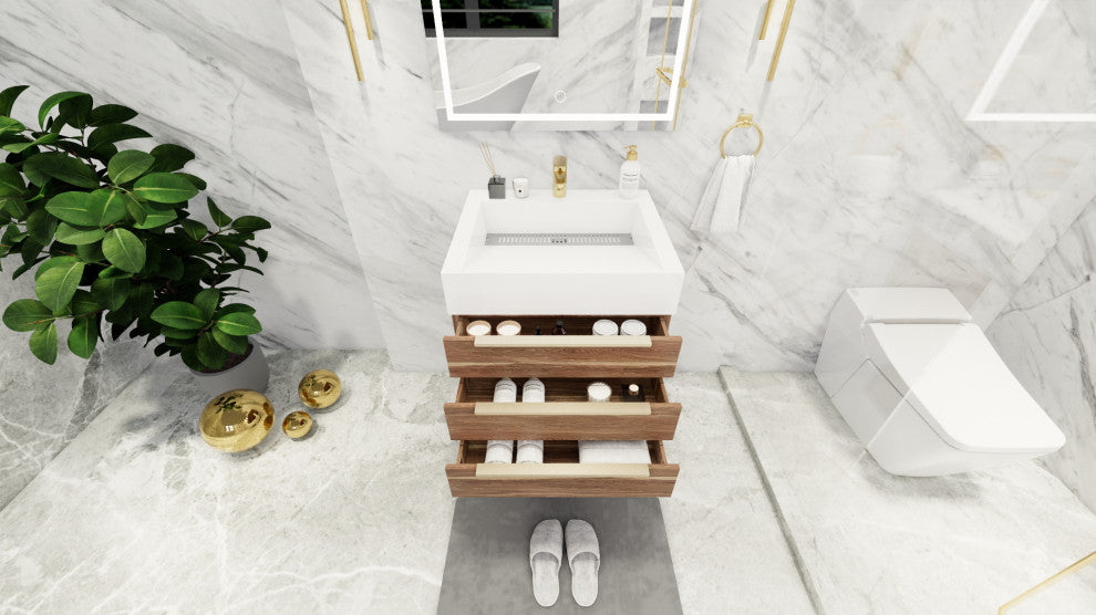Madison 24" Wall Mounted Vanity with Reinforced Acrylic Sink, White Oak
