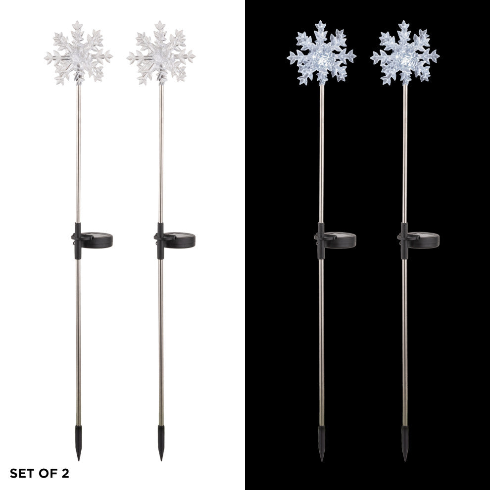 33"H Outdoor Solar 3D Snowflake Garden Lawn Stakes with LED Lights (Set of 2)
