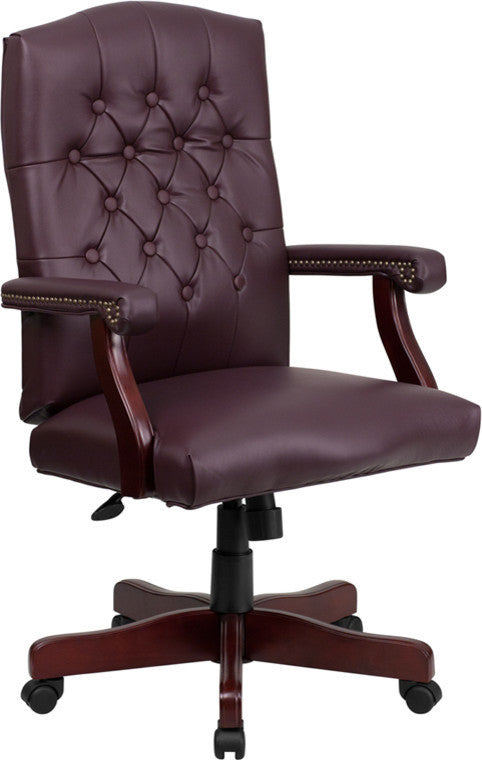 Flash Furniture Martha Washington Leather Swivel Office Chair in Burgundy