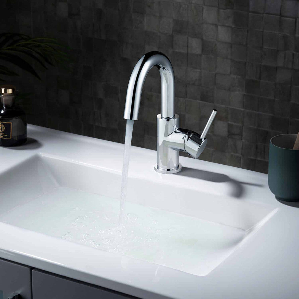 Circular Single Handle High-arc Bathroom Sink Faucet With Drain, Chrome