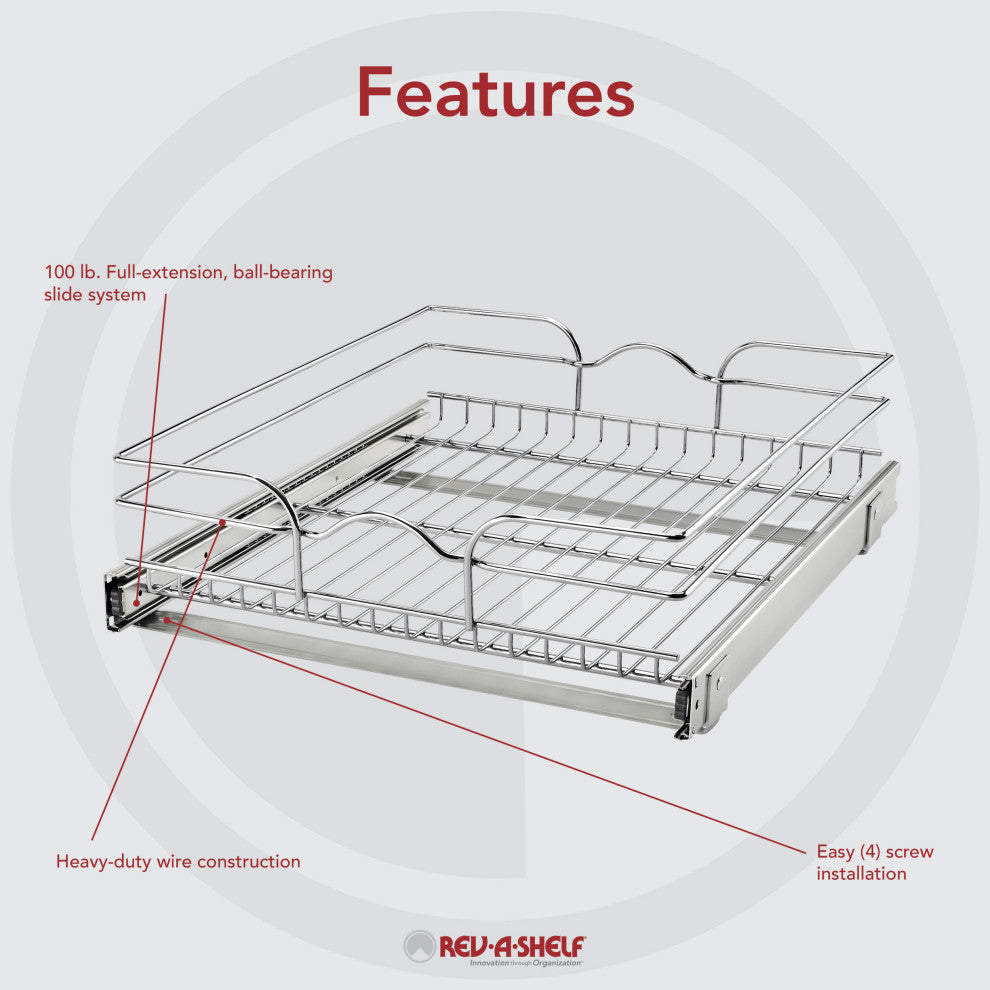 Single Tier Bottom Mount Pull Out Steel Wire Organizer, 18"