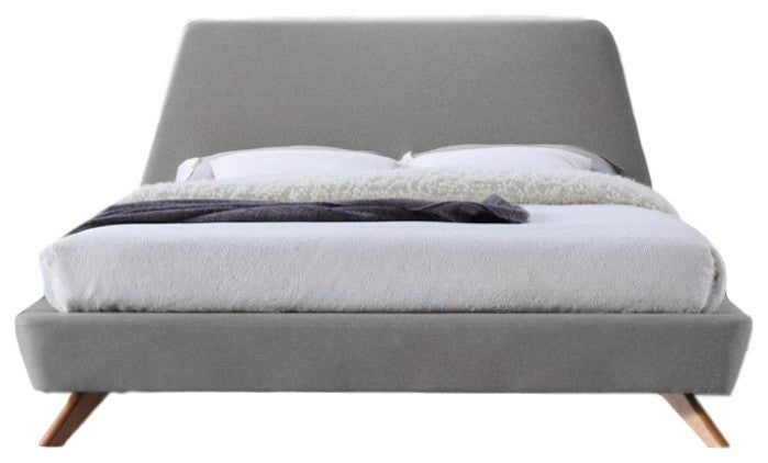 Henry Mid-Century Modern Upholstered Platform Bed, Light Gray, Queen