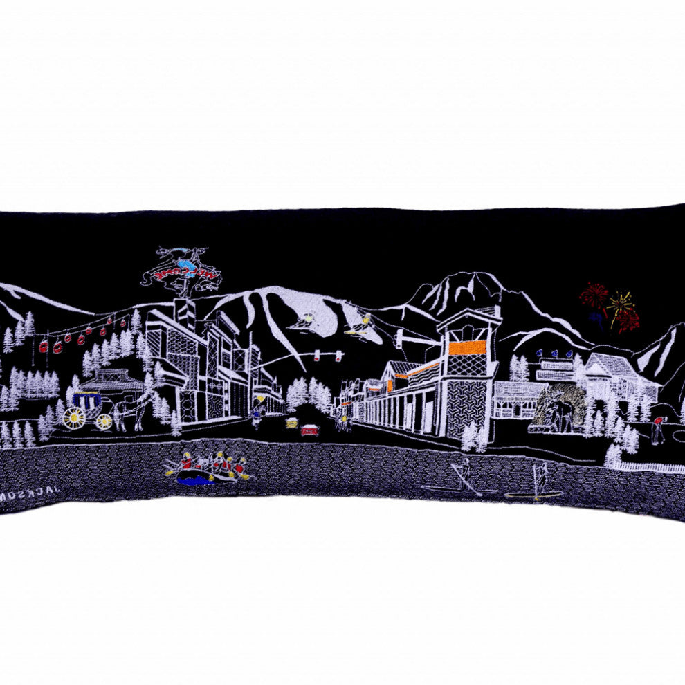 35" Black Jackson Nighttime Skyline Lumbar Decorative Pillow