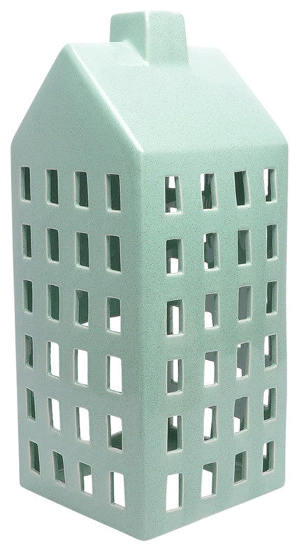 House Shaped decorative Ceramic Candle Lantern, Blue