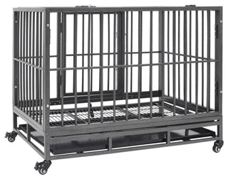vidaXL Dog Cage Dog Crate with Removable Tray Lockable Wheels Dog Kennel Steel