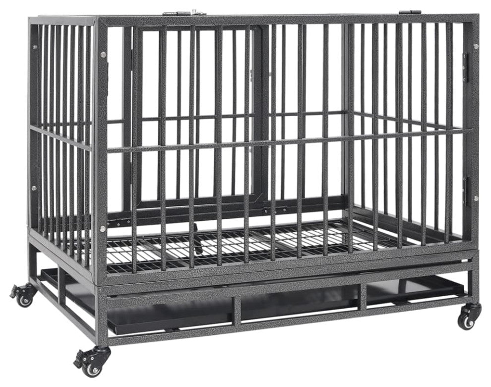 vidaXL Dog Cage Dog Crate with Removable Tray Lockable Wheels Dog Kennel Steel