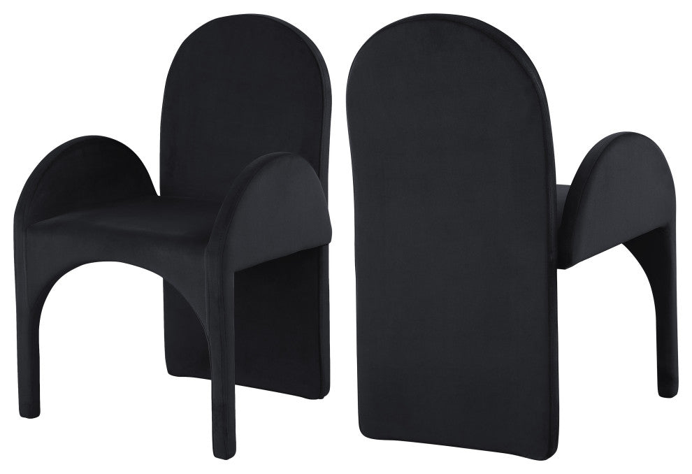 Summer Velvet Upholstered Dining Arm Chair (Set of 2), Black, Arm Chair