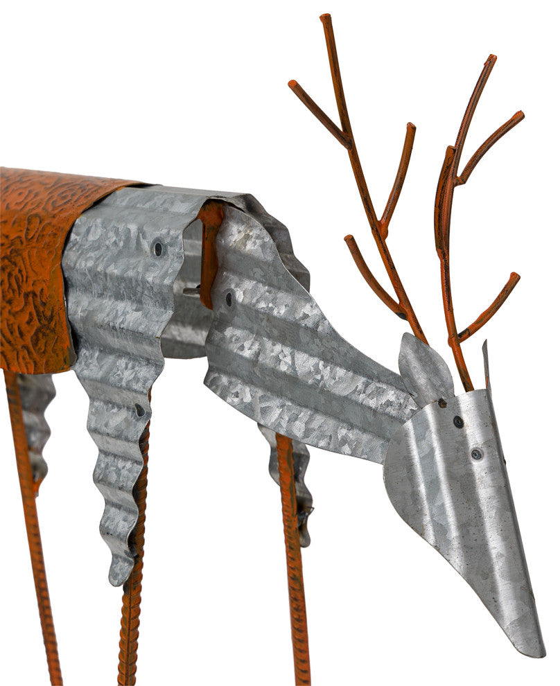 20"H Outdoor Metal Rustic Grazing Reindeer Lawn Christmas Holiday Decoration