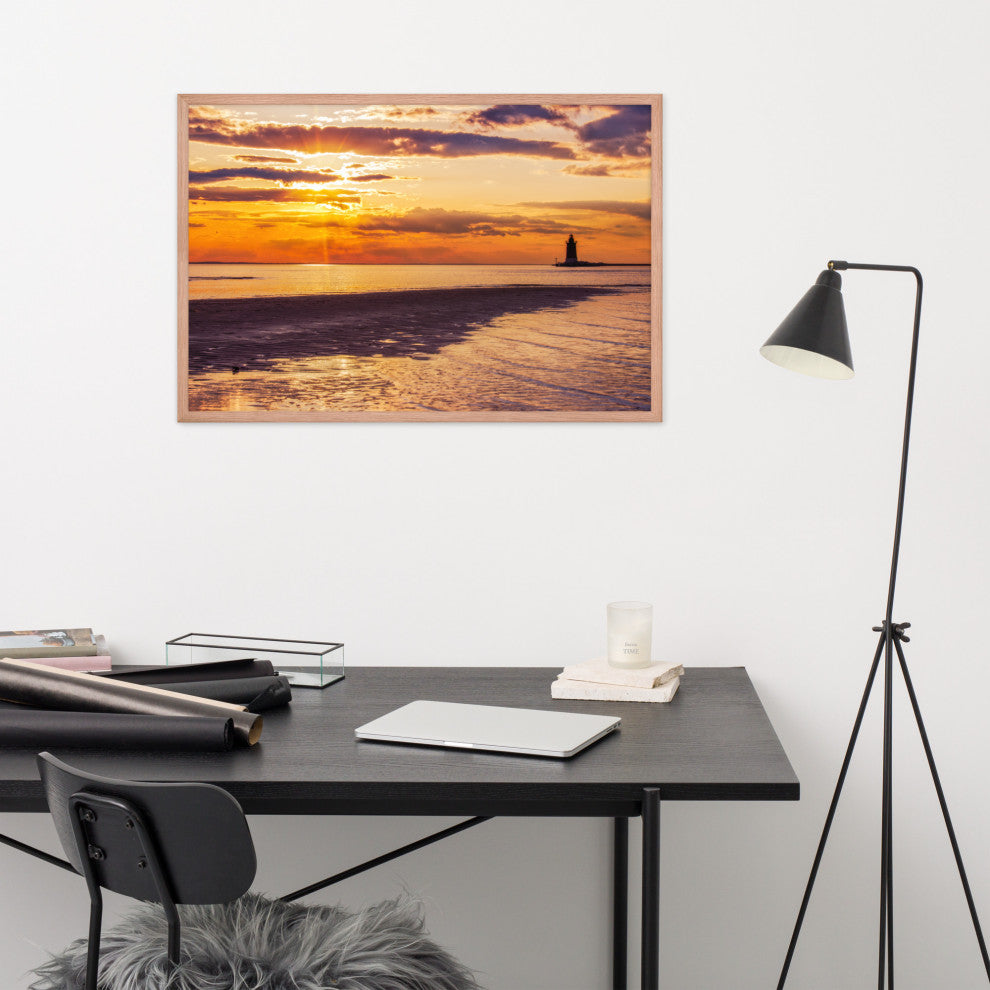 Cape Henlopen at Sunset Coastal Landscape Framed Photo Paper Wall Art Prints, Red Oak, 24" X 36"