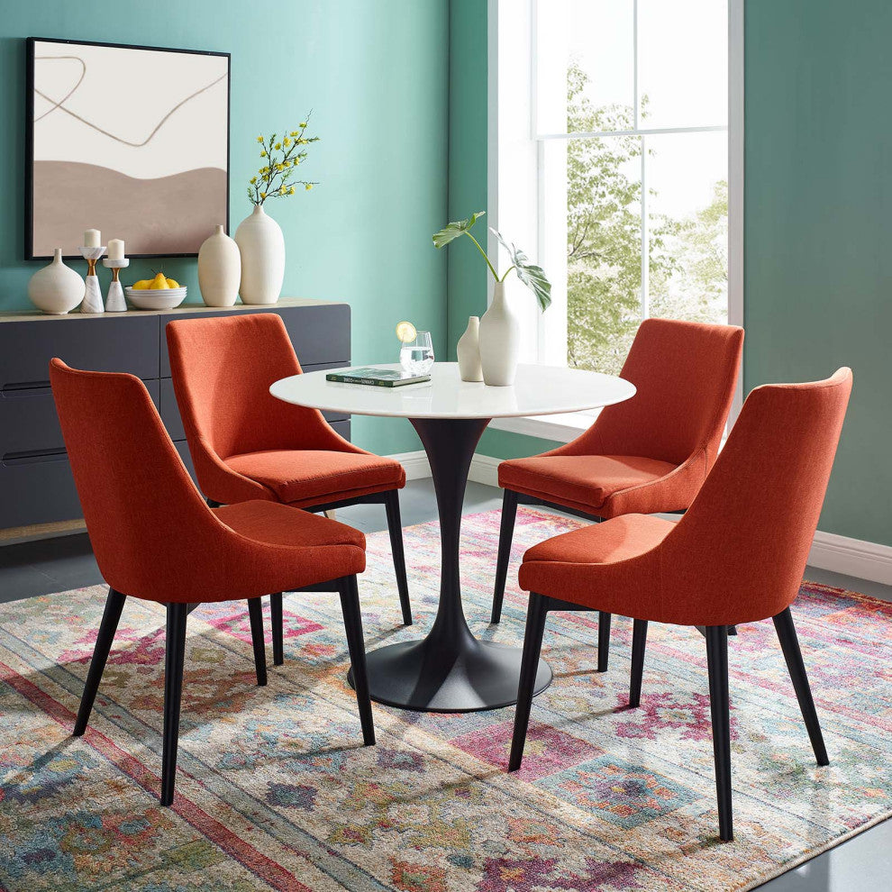 Modern Designer Kitchen Room Round Dining Table, Wood Metal Steel, Black White