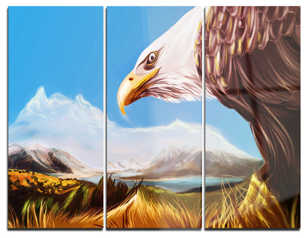 "Eagle Flying in Sky" Digital Metal Wall Art, 3 Panels, 36"x28"