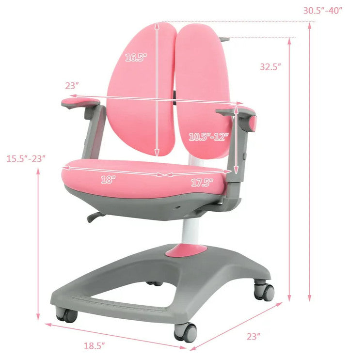 Ergonomic Office Chair, Unique Design With Padded Seat & Double Backrests, Pink