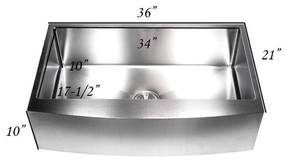 36" Apron Stainless Steel Curve Front Single Bowl Kitchen Sink With Colanders
