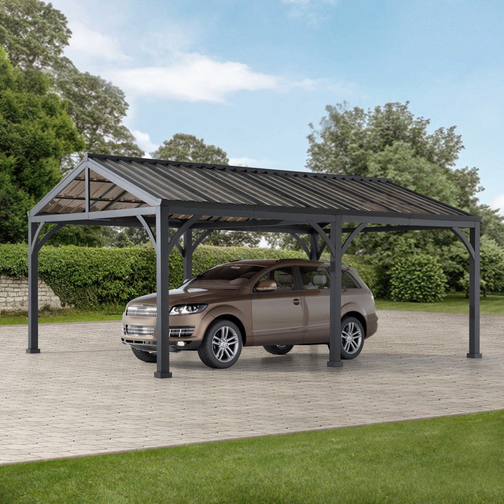 Sunjoy 20''x14'' Metal Carport, Outdoor Living Pavilion, Gazebo