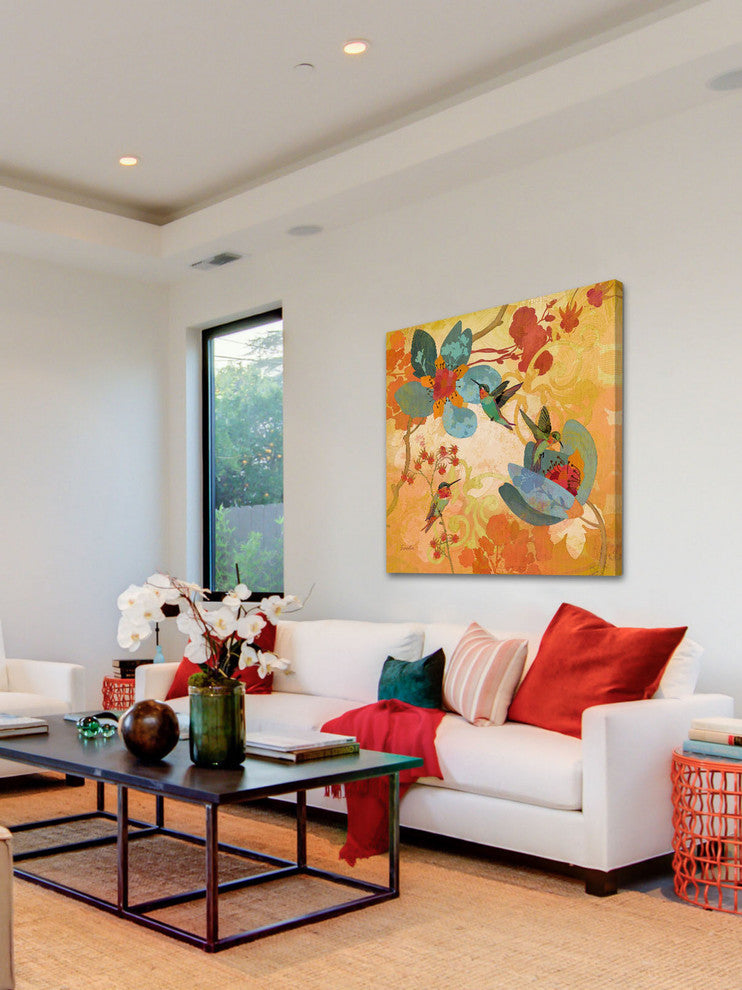 "Humming Birds Aqua" Painting Print on Canvas by Evelia