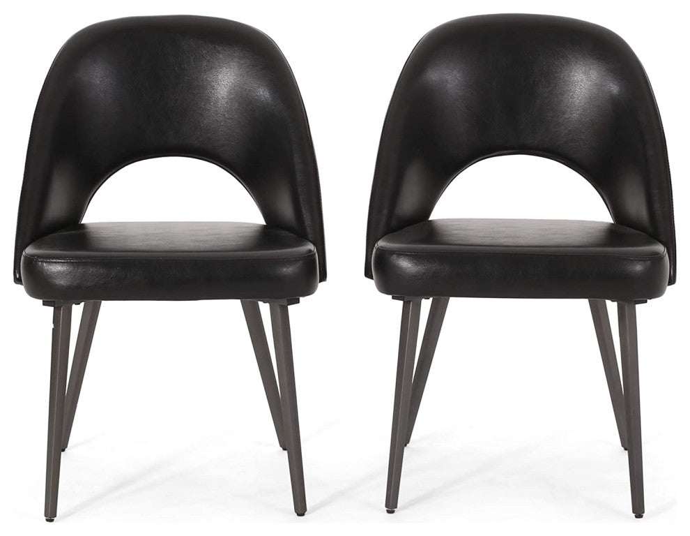 Set of 2 Midnight Black Dining Chairs with Padded Seat and Curved Backrest