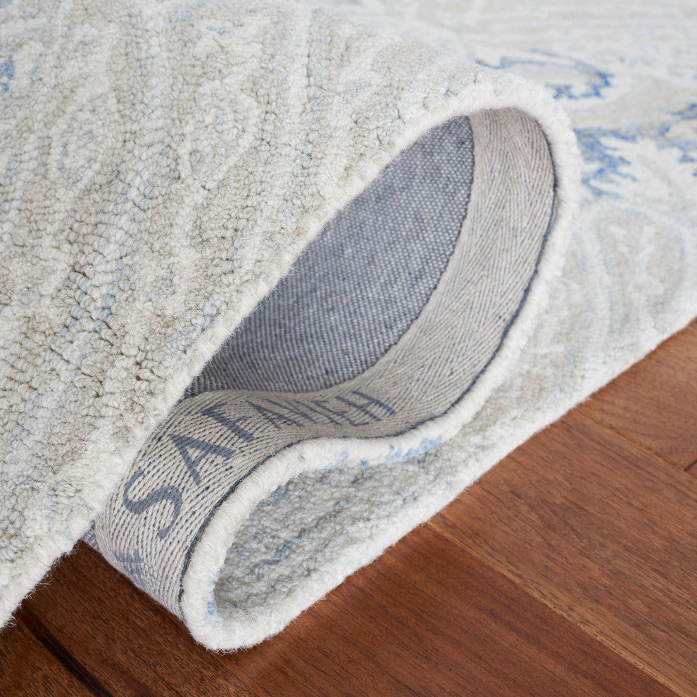 Safavieh Micro-Loop Mlp539M Damask Rug, Blue and Ivory, 5'0"x5'0" Square