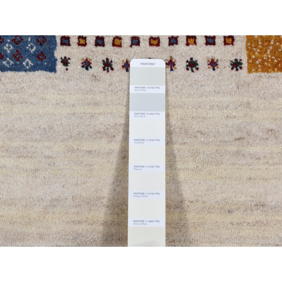 Ivory Persian Wool Hand Made Lori Buft Gabbeh Patchwork Design Rug 8'3"x9'9"