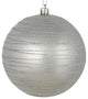 Vickerman N187607D 4" Silver Candy Finish Ball Ornament With Glitter Lines