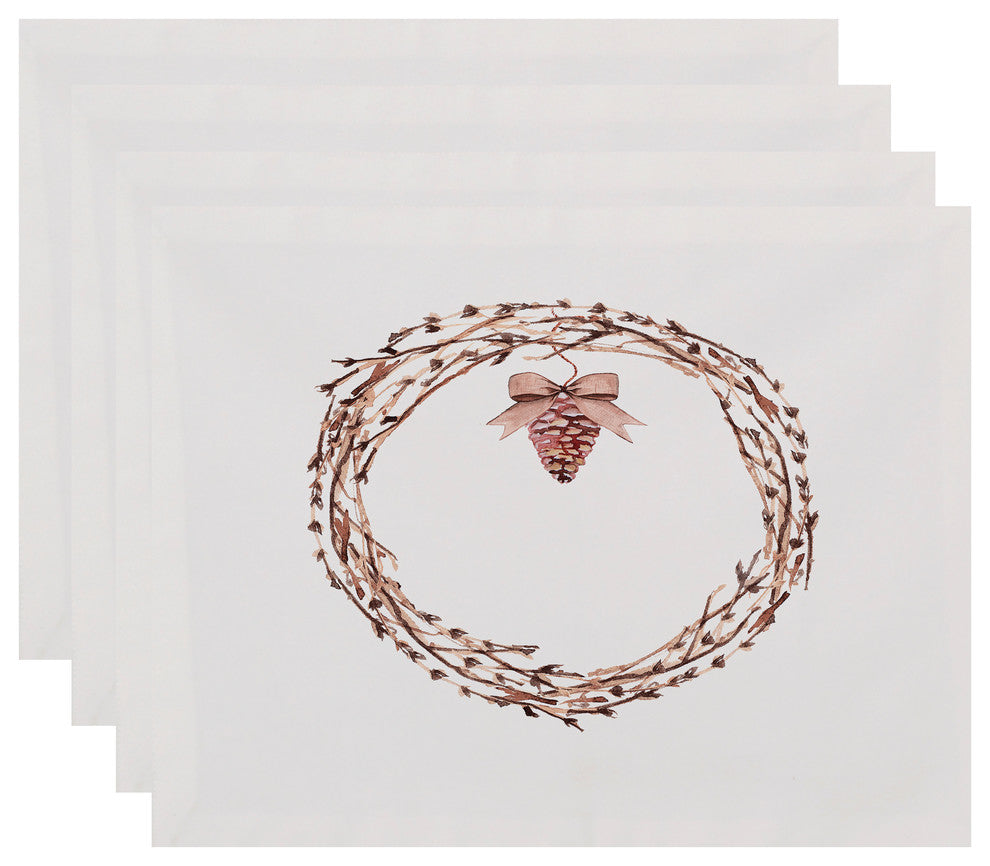 Natural Wreath 18"x14" Off White Holiday Print Placemat, Set of 4