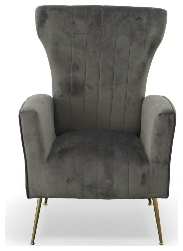 Cela Navy Blue Velvet Upholstered Wingback Chair With Gold legs