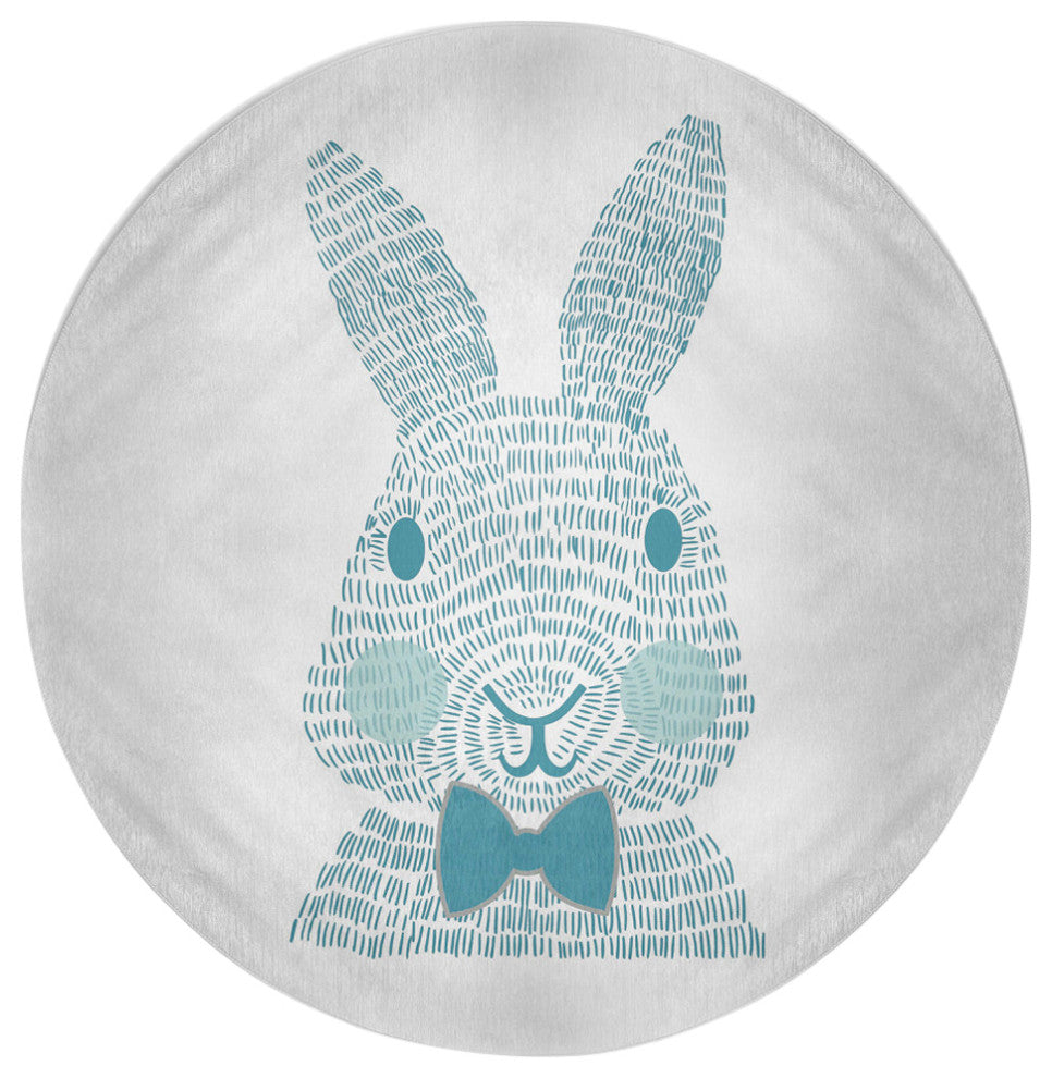 Monochrome Bunny Easter Chenille Rug, Explorer Blue, 5' Round