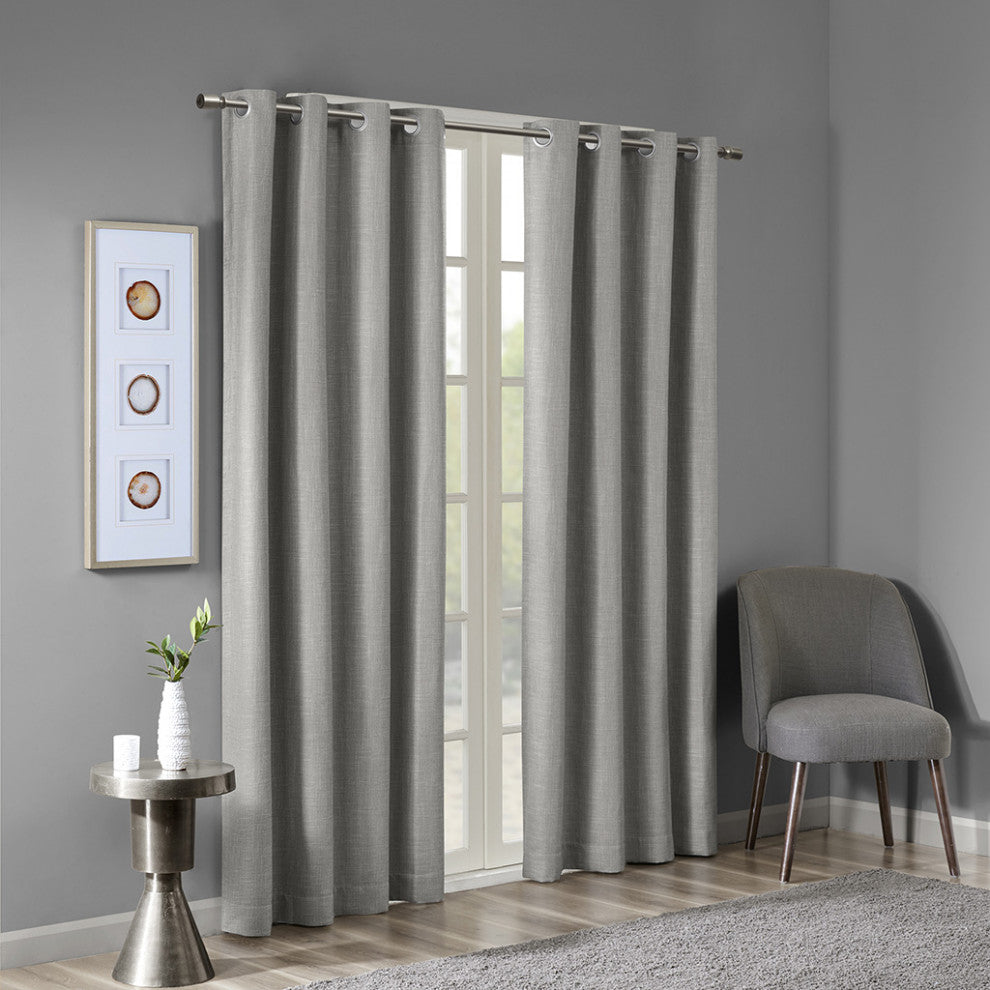 SunSmart Maya Printed Heathered Blackout Grommet Top Curtain Panel, Grey