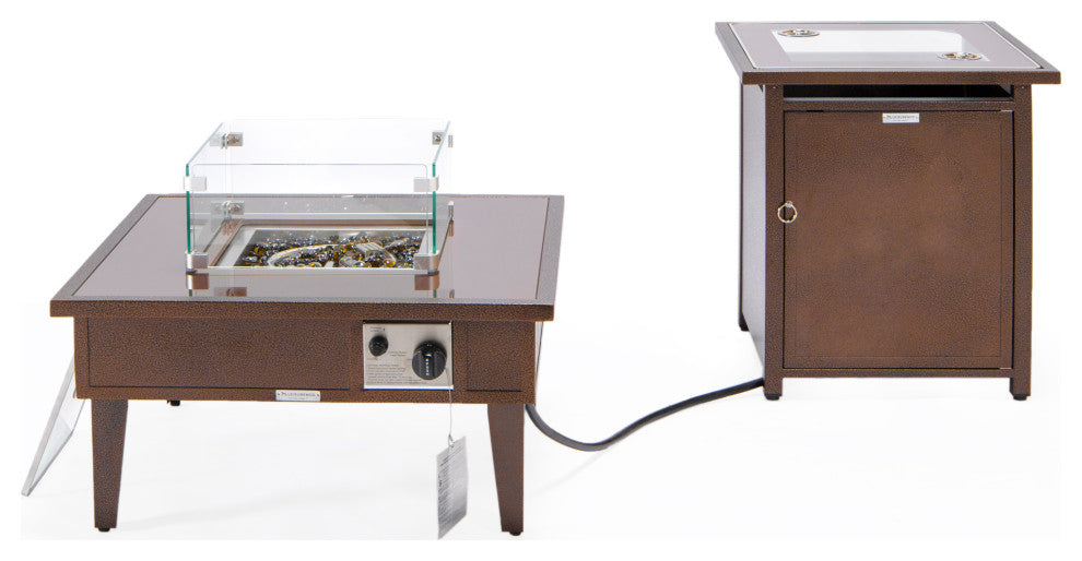 LeisureMod Walbrooke Square Fire Pit Table and Tank Holder, Brown