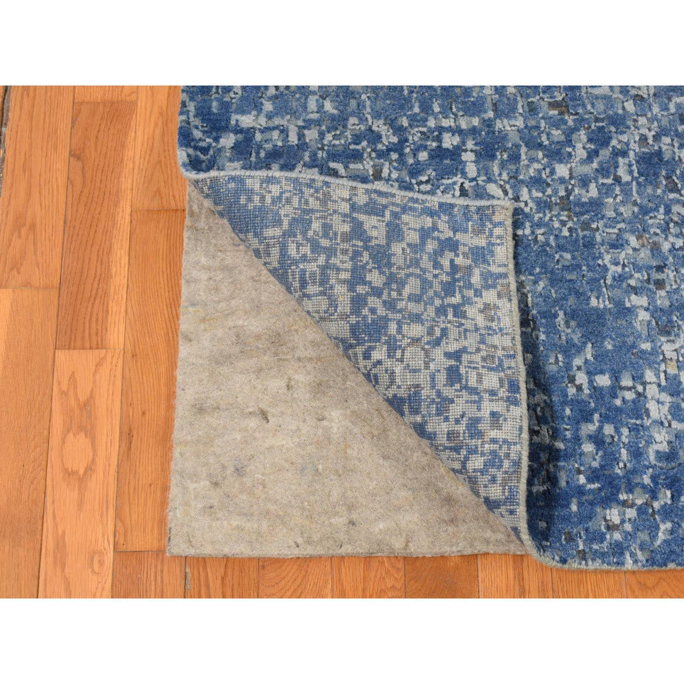 Yale Blue Wool and Silk Modern Gradation Design Hand Knotted Rug 10'x14'