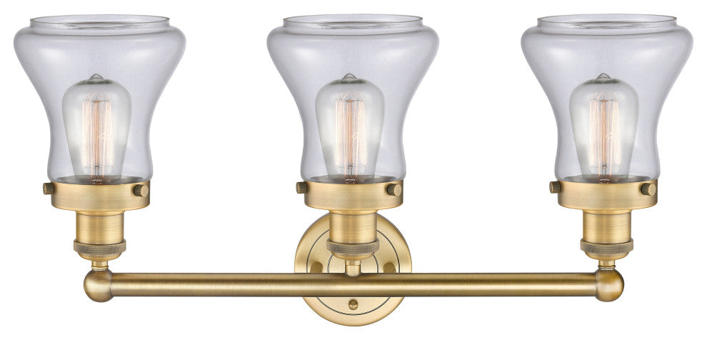Edison Bellmont 3-Light 25" Bath Vanity Light, Brushed Brass, Clear Shade