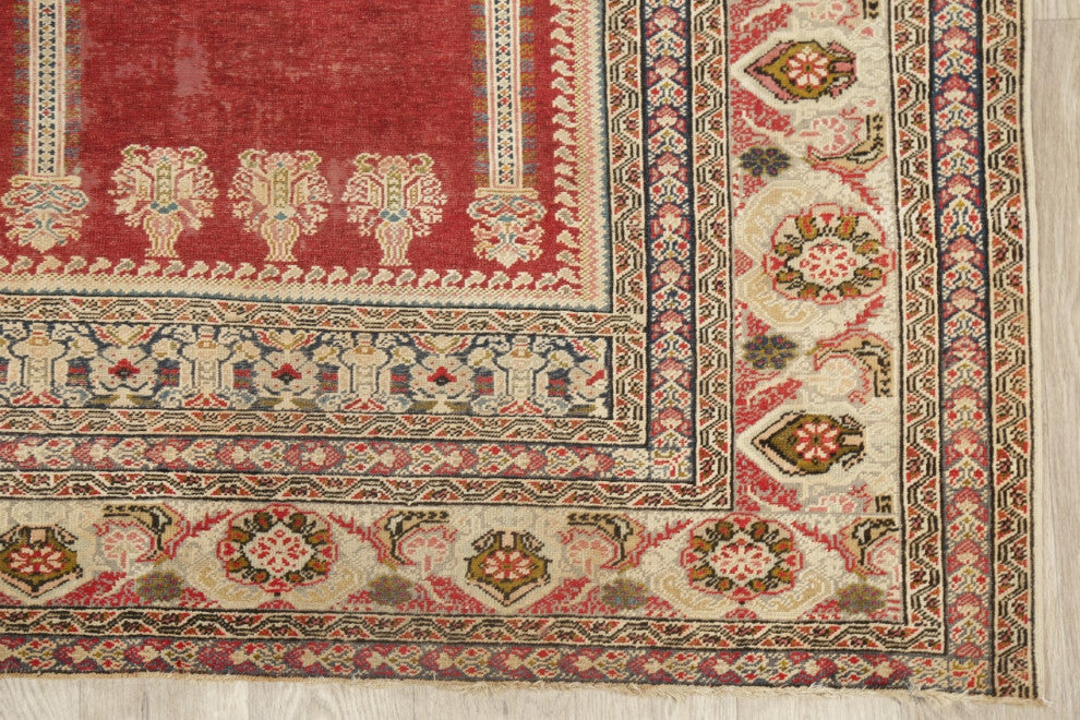 Consigned, Antique Oriental Traditional Worn Handmade Turkish Area Rug, Red, 4x6