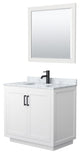36"SGL Bathroom Vanity White, Carrara Countertop, Sink, Black Trim, 34" Mirror