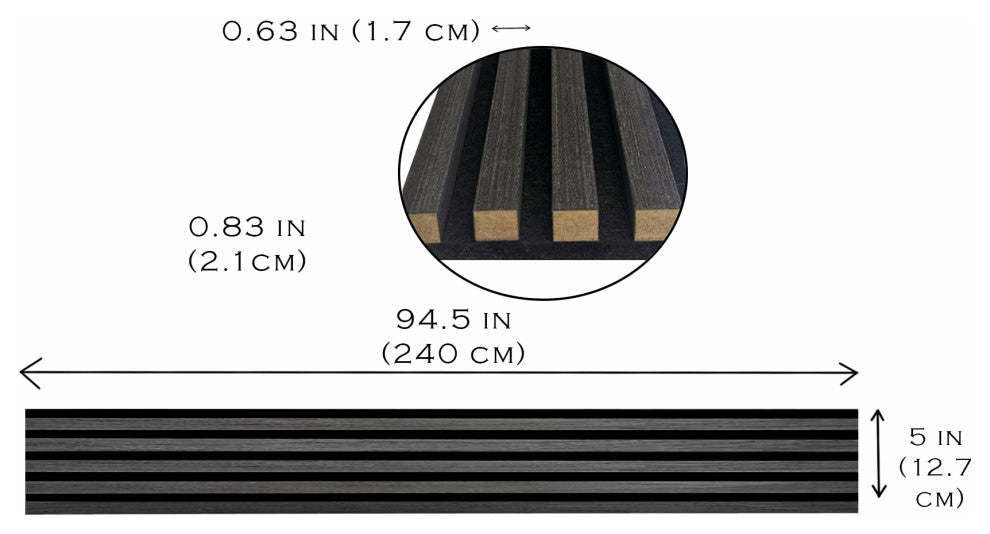 Acoustic Wood Wall Panels | Soundproof Paneling For Wall Decor, Charcoal, Pack of 6, Acoustica Slim