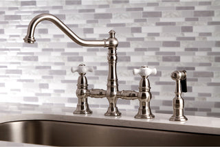 Kingston Brass Bridge Kitchen Faucet With Sprayer, Brushed Nickel