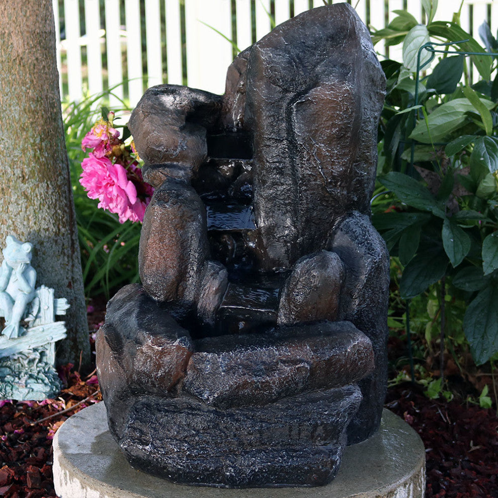 Sunnydaze Rock Falls Outdoor Solar Water Fountain, Solar-on-Demand, 22"