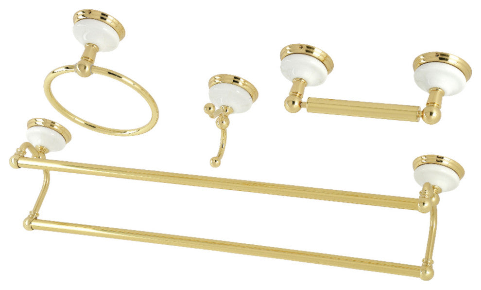 Kingston Brass 4-Pieces Dual Towel Bar Bathroom Hardware Set, Polished Brass