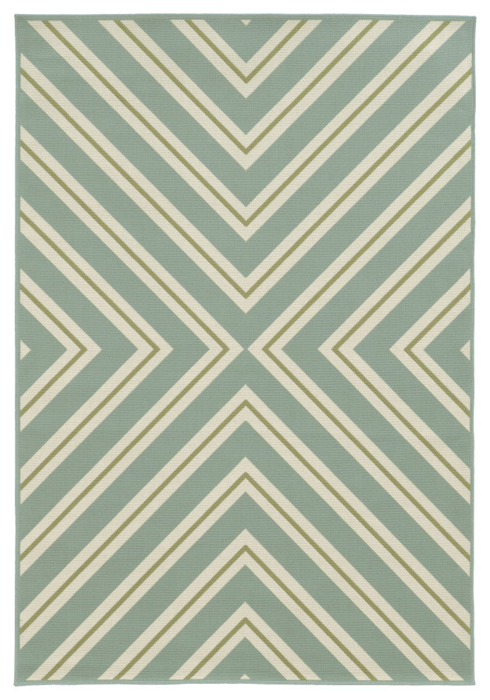 Oriental Weavers Riviera Blue/Ivory Geometric Indoor/Outdoor Rug 5'3"X7'6"
